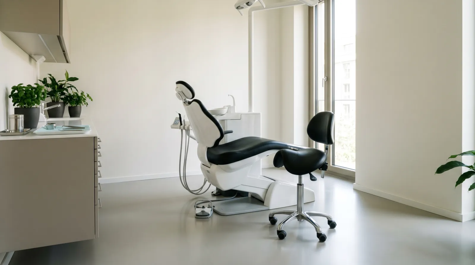 Modernes Behandlungszimmer mit ergonomischem Sattelhocker